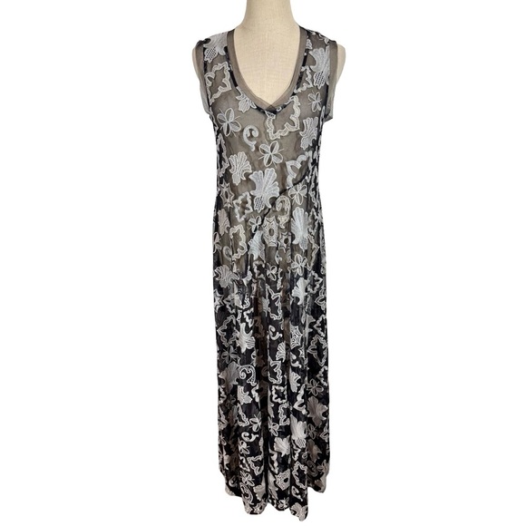 Biya Johnny Was Chloe Mazzy Bias Embroidered Mesh Maxi Dress Black and White - Picture 2 of 12